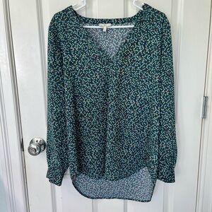 Joie Daryn blouse womens size medium long sleeve v neck floral green